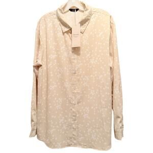 NWT Dokotoo Women's Casual V Neck Floral Print Long Sleeve Top Creme Size XL